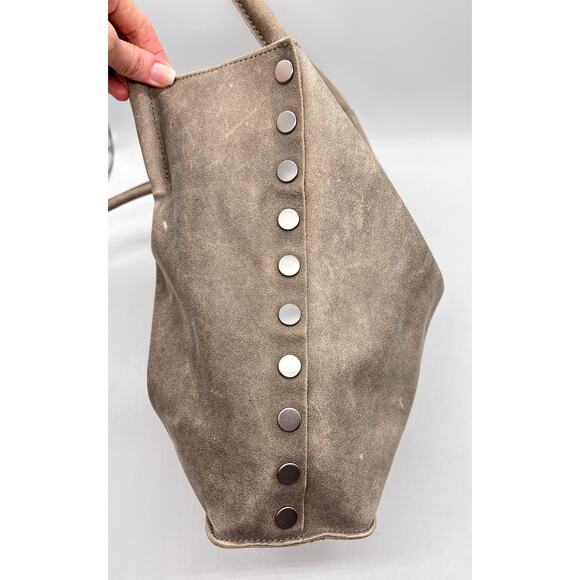 HAMMITT Oliver Zip Tote Womens Large Distressed Taupe Gray Studded Shoulder Bag - Picture 6 of 16